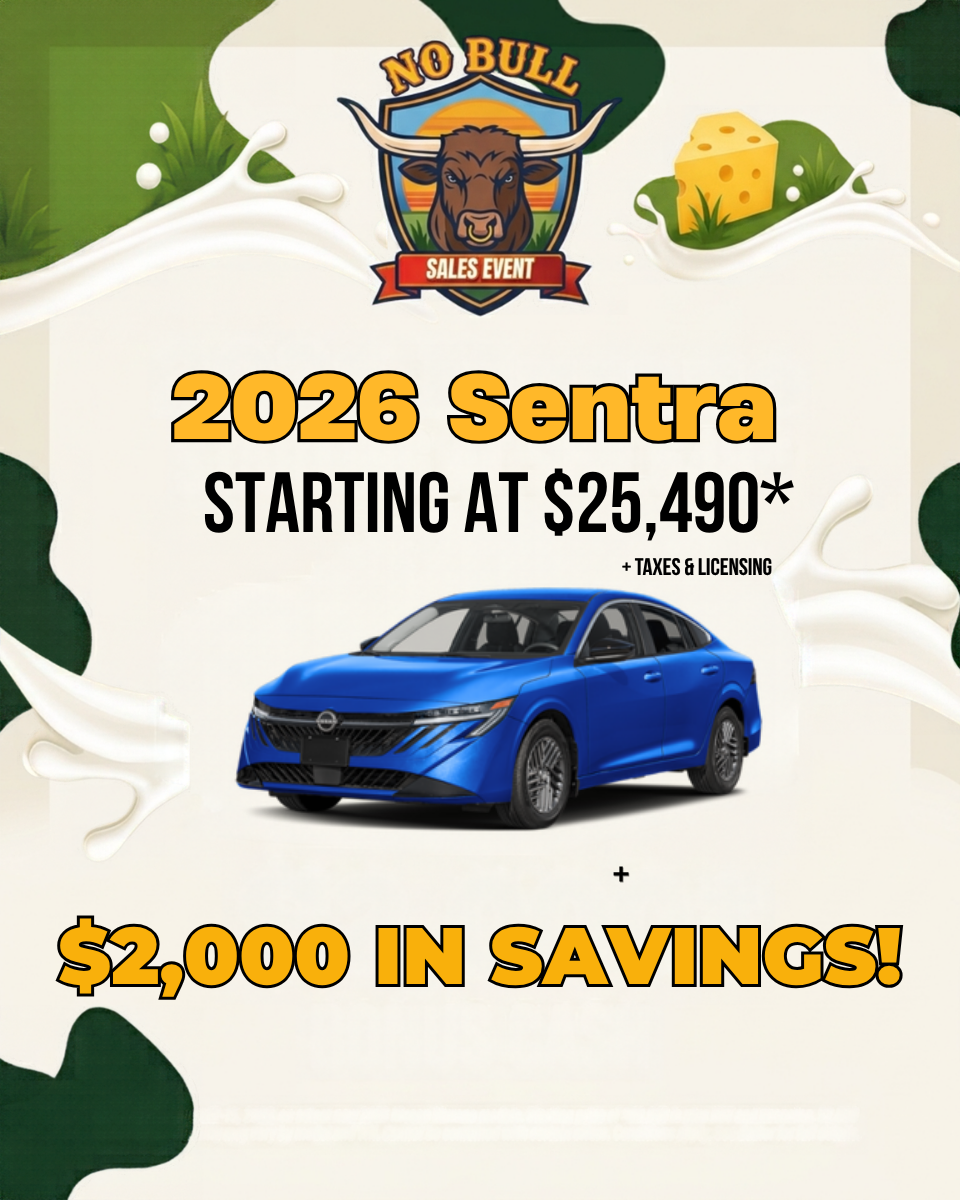 2026 Nissan Sentra — starting at $25,490 plus $2,000 in savings